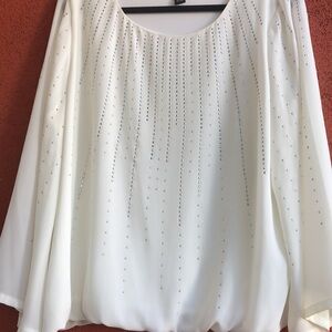 White Puff Sleeve Embellished Blouse